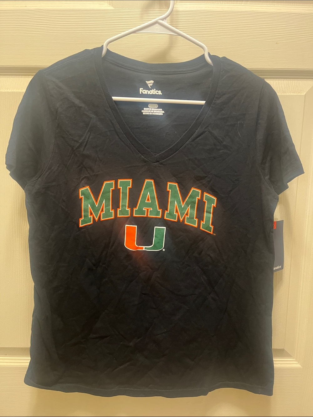 Fanatics Black Miami V-Neck Tee with Green and Orange Logo M
